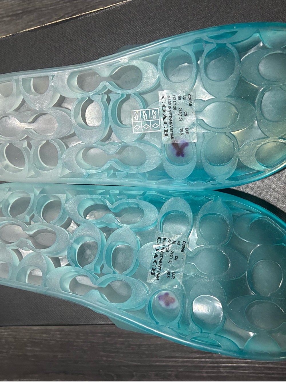 Coach Teal Transparent Slide Sandals Blue Size 8 New - Picture 2 of 6